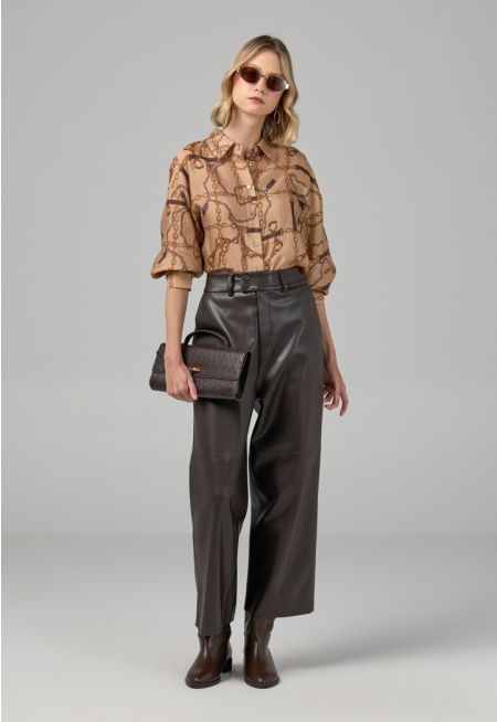 PU Leather Wide Legs Basic Trousers