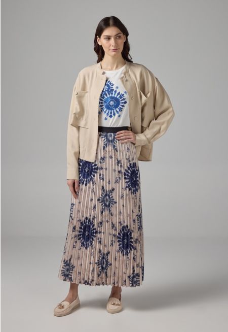 All Over Printed Pleated Skirt