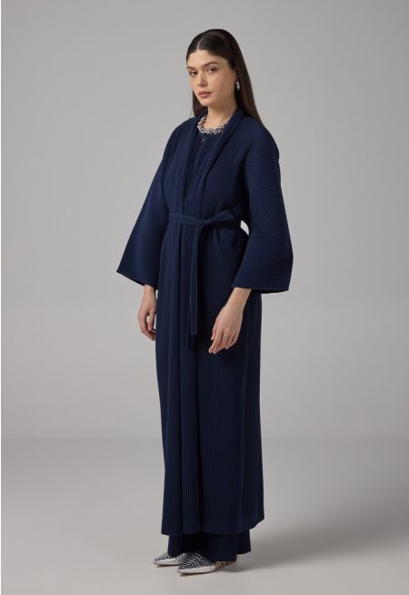 Long Sleeve Pleated Basic Abaya With Belt