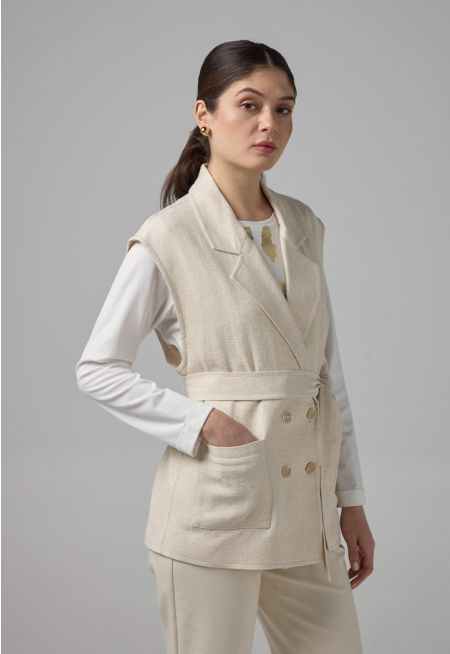 Front Pockets Belted Gilet