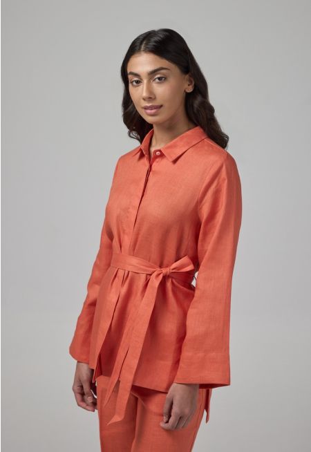 Regular Fit Belted Linen Shirt