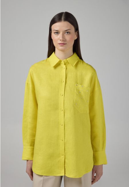Crystal Embellished Linen Shirt