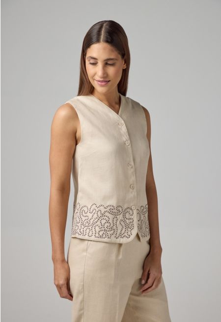 Embroidered Sleeveless Gilet