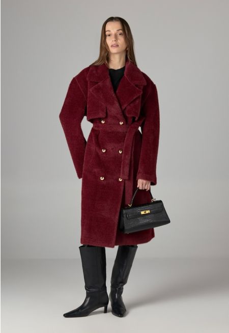 Metallic Details Faux Fur Coat