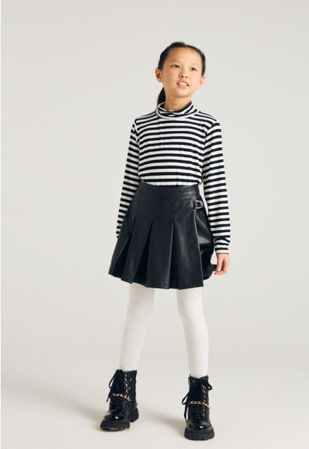 PU Leather Pleated Skort