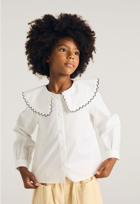 Contrast Embroidered Shoulders Shirt