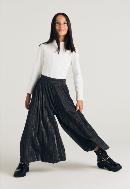 Pleated Lurex Palazzo Trousers