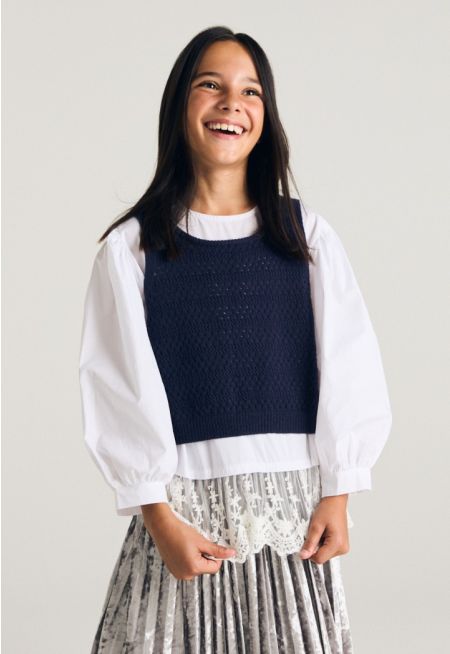 Solid Blouse and Vest Combo (2PCS)