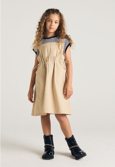 Drawstrings Waist Striped Dress