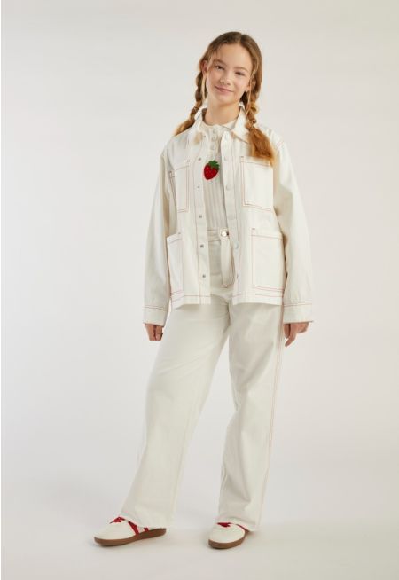 Tow Toned Strawberry Embroidered Trousers
