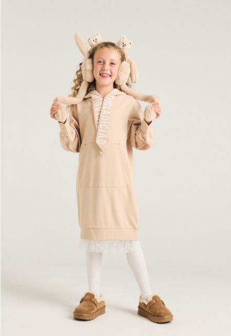 Tulle Hems Hoodie Dress