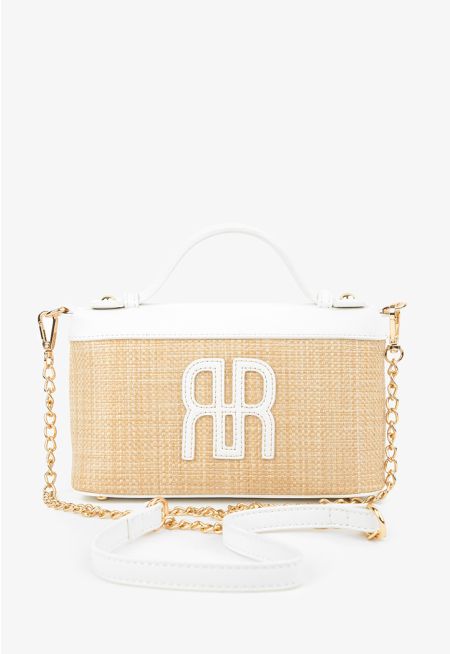 Embellished Faux Straw Crossbody Bag