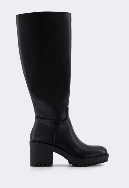 Chunky PU Leather Boots