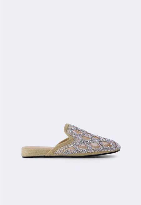 Crystal Strass Embellished Glittery Mules