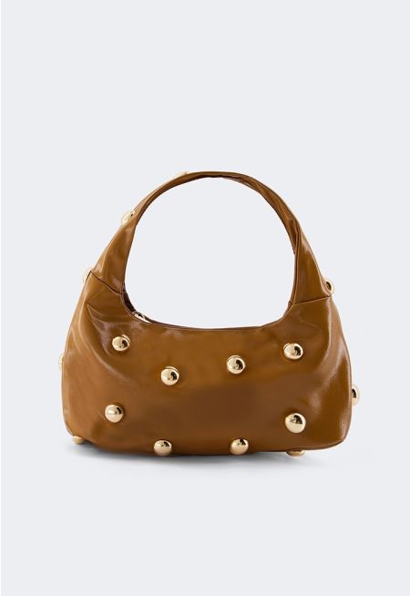 Dramatic Studs Glossy Handbag