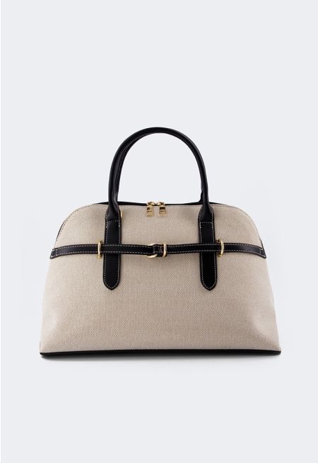 PU Leather Canvas Tote Bag