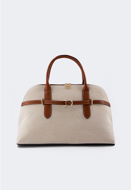 PU Leather Canvas Tote Bag