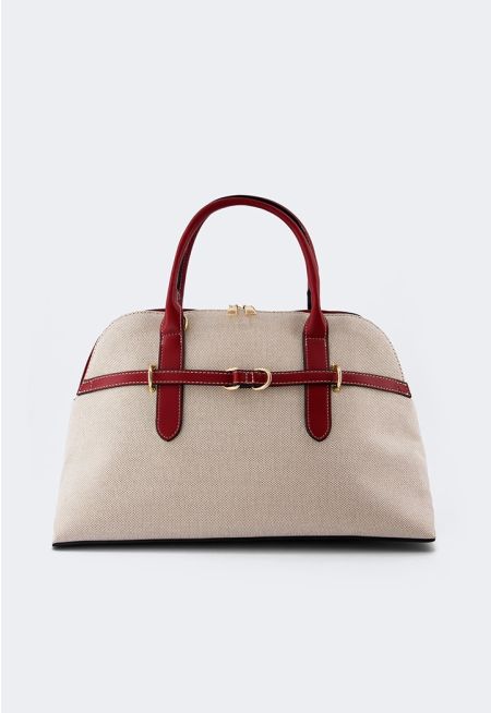 PU Leather Canvas Tote Bag