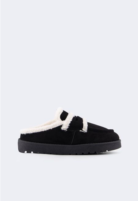 Shearling Embellished Suede Mules