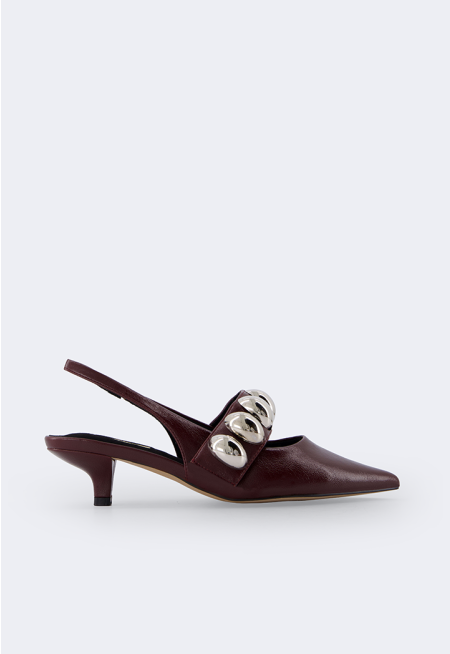 Metallic-Accent Strap Heels