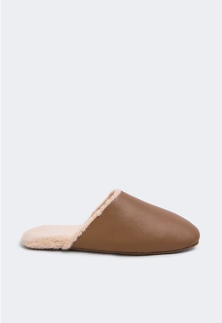Leather and Fur Quilted Slippers