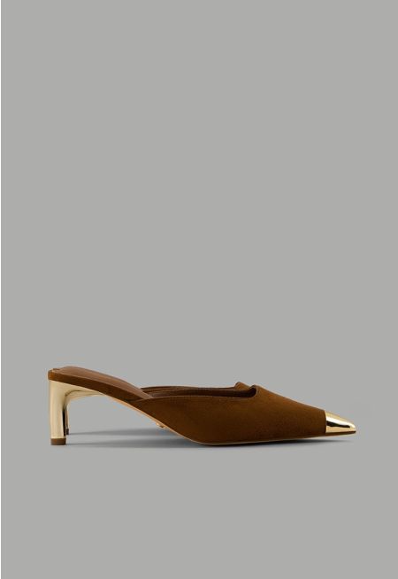 Metallic Suede Heeled Mules