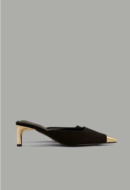 Metallic Suede Heeled Mules