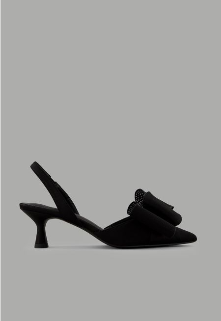 Embellished Elastic Strap Sling Back Heels