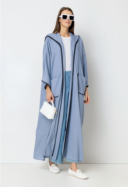Hooded Oversized Abaya With Lace Details