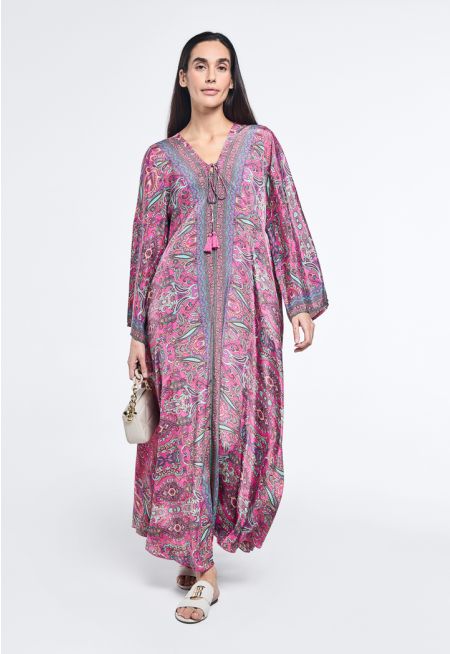 V-Neck Printed Flared Dress