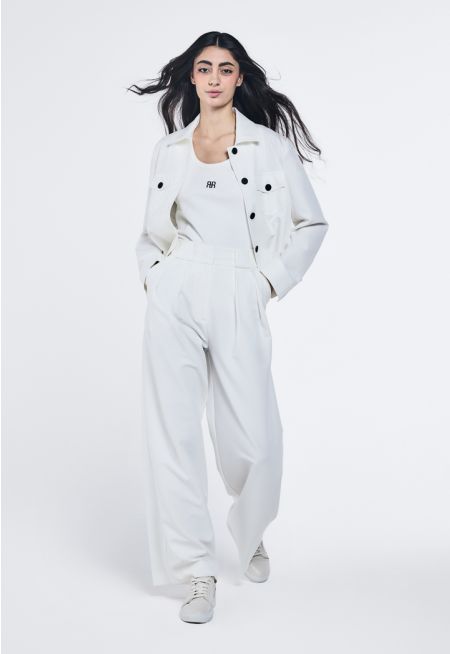 High Waist Wide Leg Solid Trousers