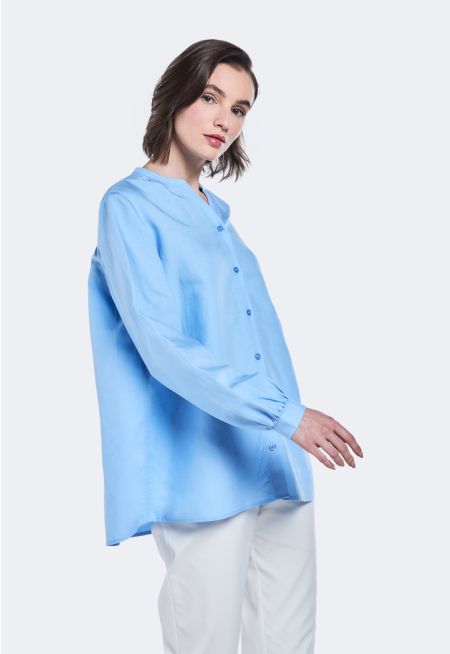 V-Neck Solid Linen Shirt