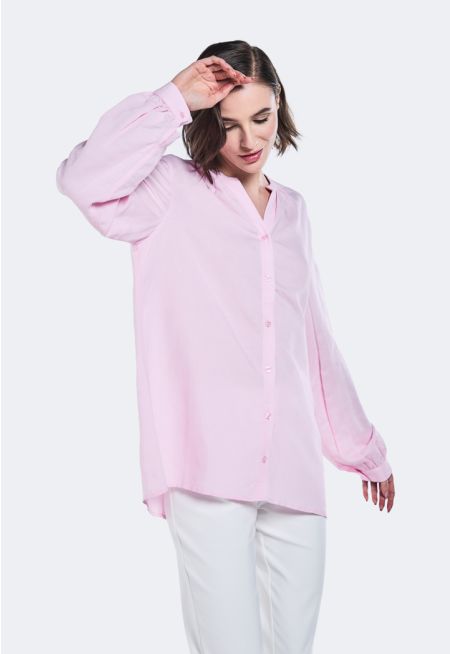 V-Neck Solid Linen Shirt