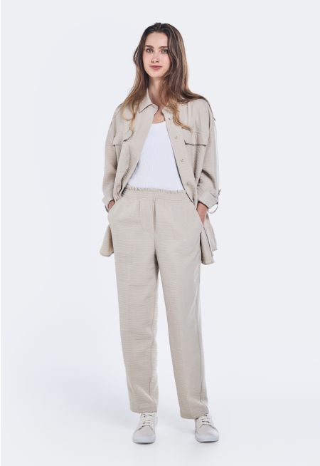 Peg Leg Crinkled Trousers