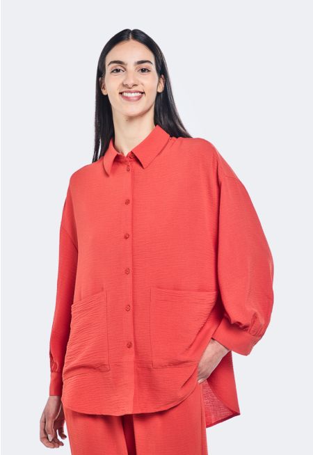 Crinkled High Low Shirt