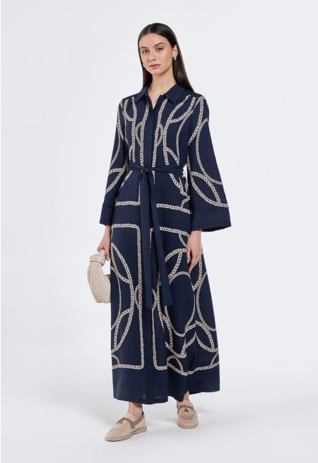 Chain Print Belted Dress