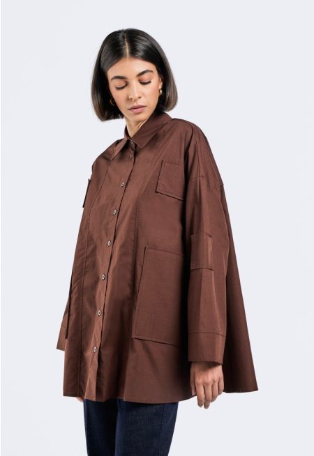 Solid Shirt with Faux Pockets