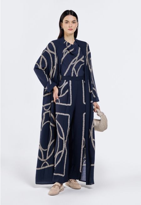 Chain Print Belted Abaya