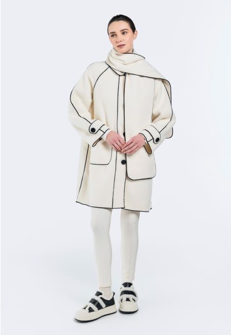 Contrast Faux Fur Jacket Combo (2PCS)