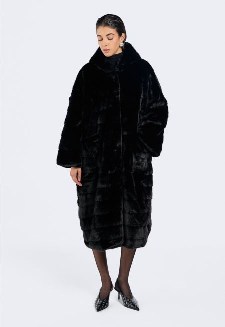 Hooded Faux Fur Long Coat