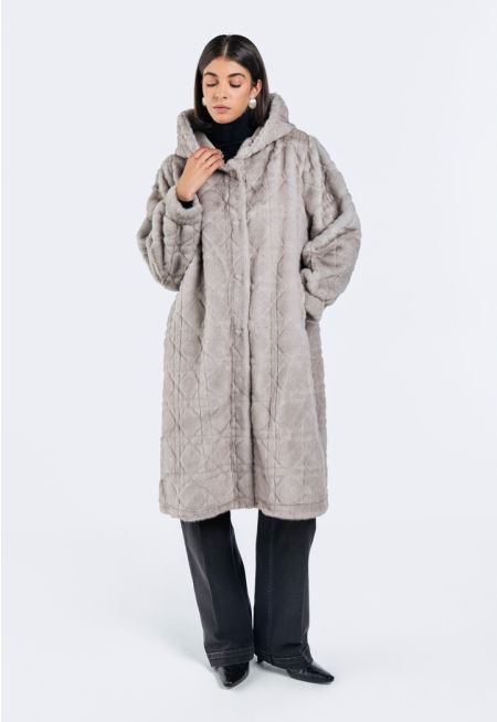 Long Hooded Faux Fur Jacket