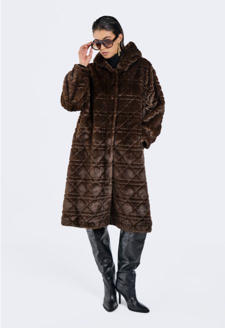 Long Hooded Faux Fur Jacket