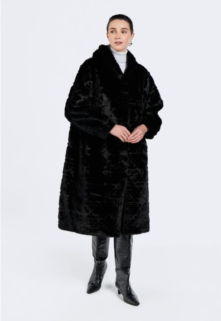 Long Hooded Faux Fur Jacket
