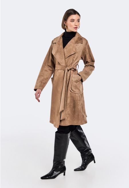 Notched Collar Belted Coat