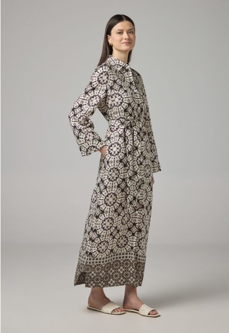 Printed Belted Shirt Dress
