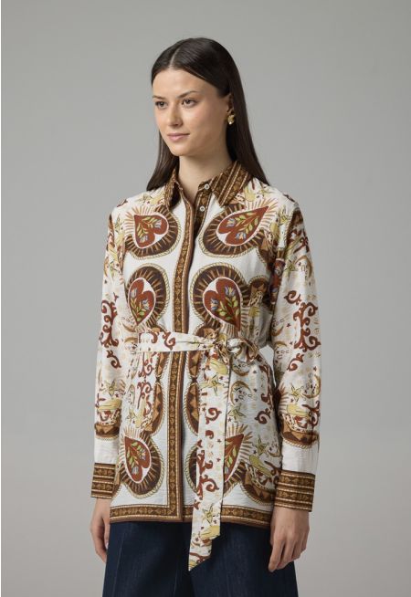 Printed Regular Fit Belted Shirt