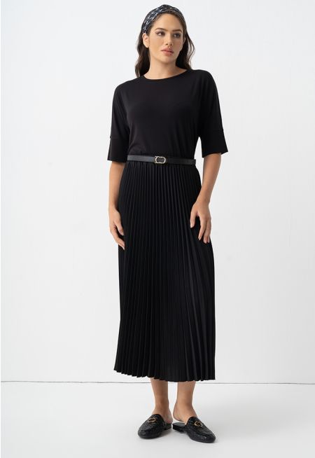 Solid Pleated Skirt