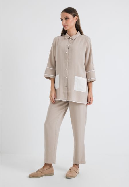 Solid High Waist Trousers