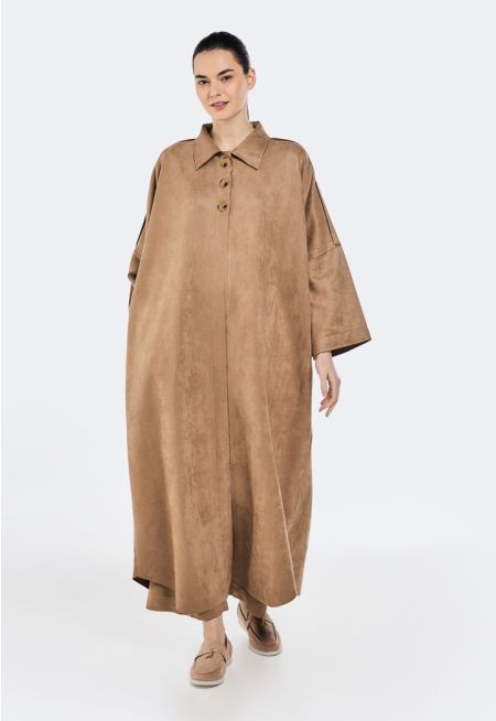 Suede Abaya and Pants Set (2PCS)