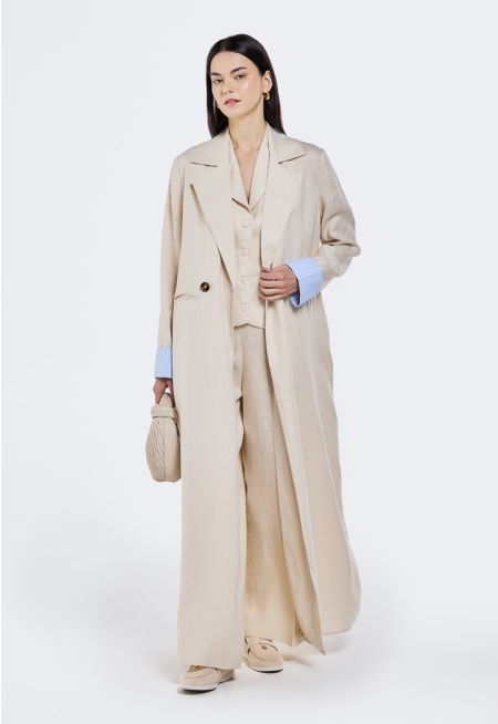 Striped Cuff Linen Abaya
